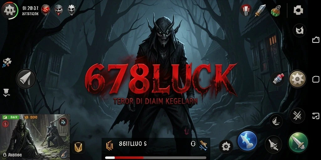 Screenshot utama 678LUCK menampilkan gameplay menyeramkan di tempat yang gelap.