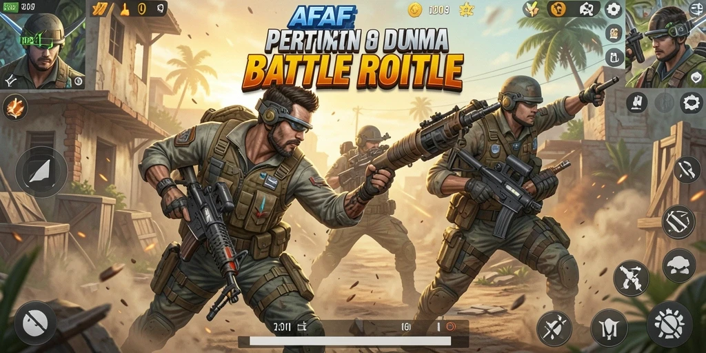 Screenshot utama AFAF menampilkan pertarungan seru di arena Battle Royale.