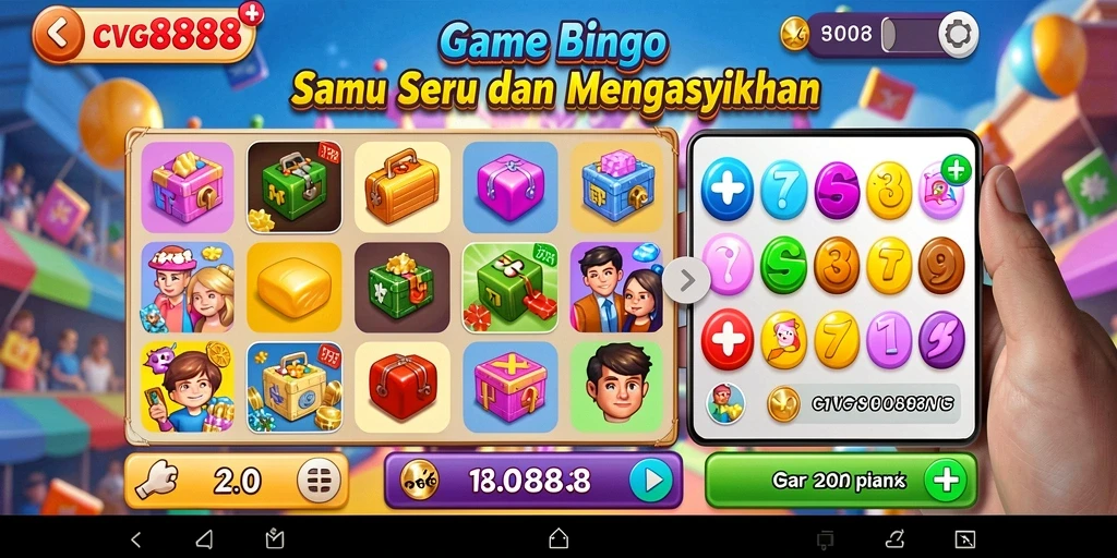 Screenshot utama CVG8888 menunjukkan tampilan menyenangkan dari permainan Bingo.