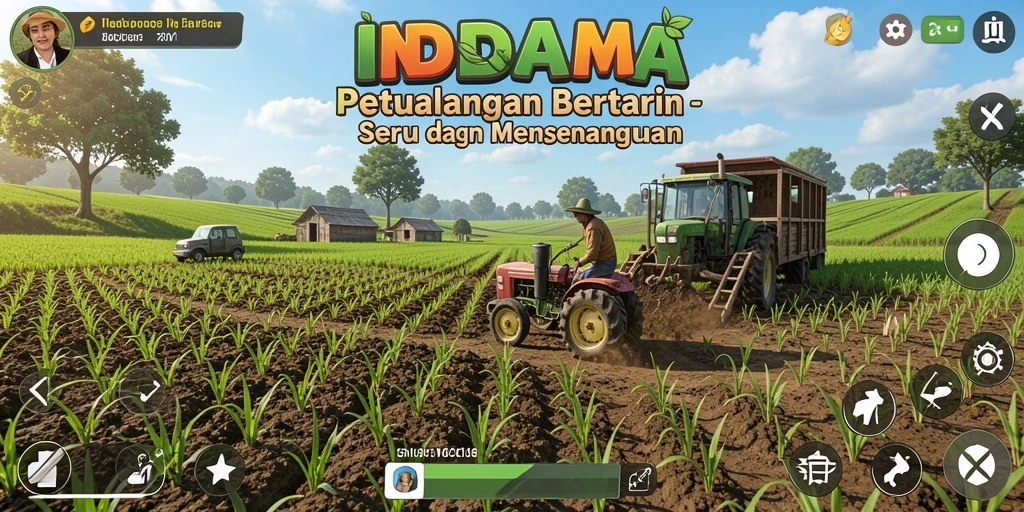 Screenshot gameplay INDAAA menampilkan aktivitas bertani yang seru.