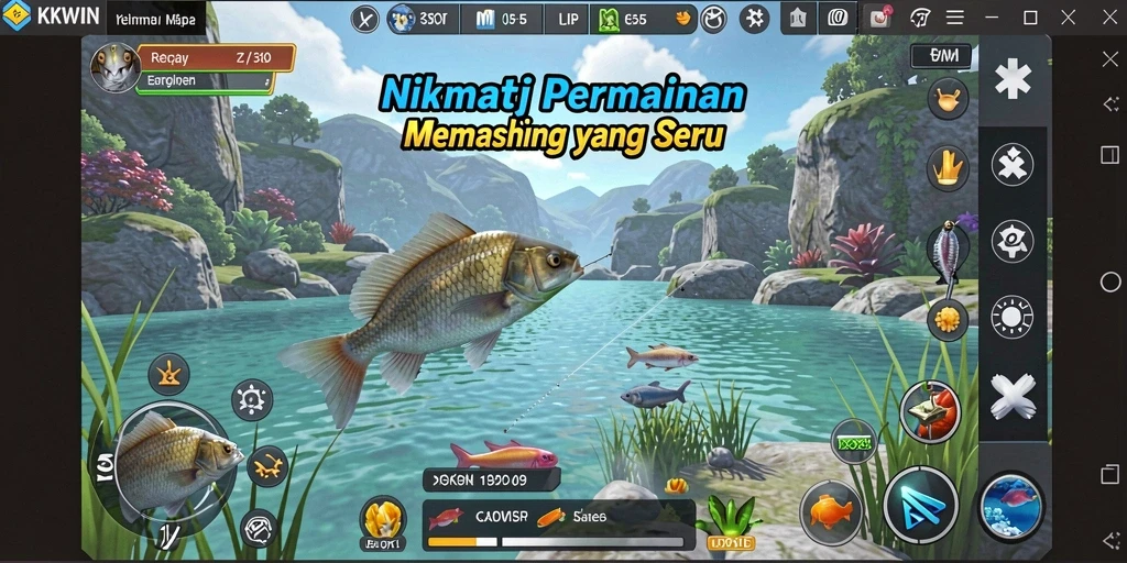 Tampilan gameplay KKWIN yang menampilkan aksi memancing seru.
