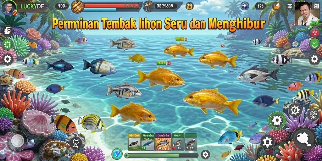 Screenshot gameplay LUCKYDF yang menampilkan aksi menembak ikan.