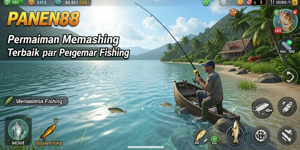Screenshot gameplay PANEN88 menunjukkan aksi seru saat memancing ikan besar.