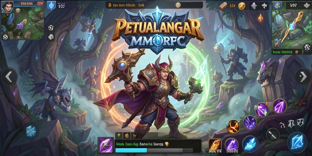 Screenshot utama V07 menampilkan pertarungan epik dan dunia fantasi.